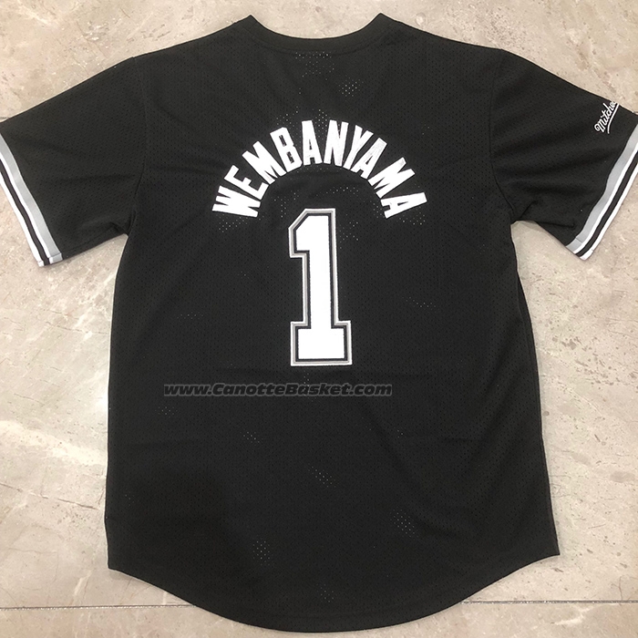 Maglia Manica Corta San Antonio Spurs Victor Wembanyama No 1 Nero